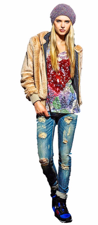 Women’s pronto moda outfit with colorful top, jacket and jeans for affordable fashion wholesale buyers